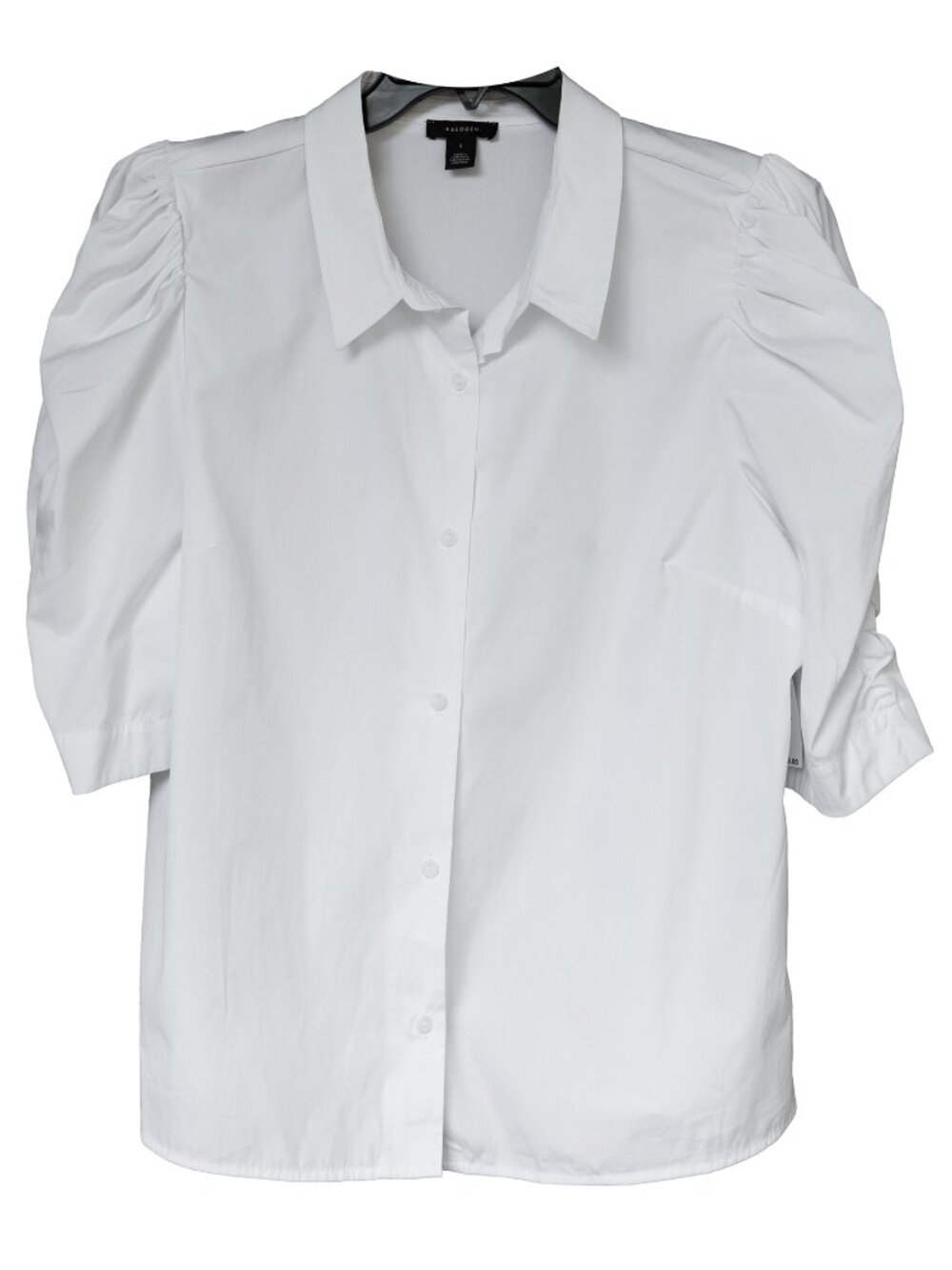 Halogen White Shurt Button Up Puff Sleeve Collared Work Shirt